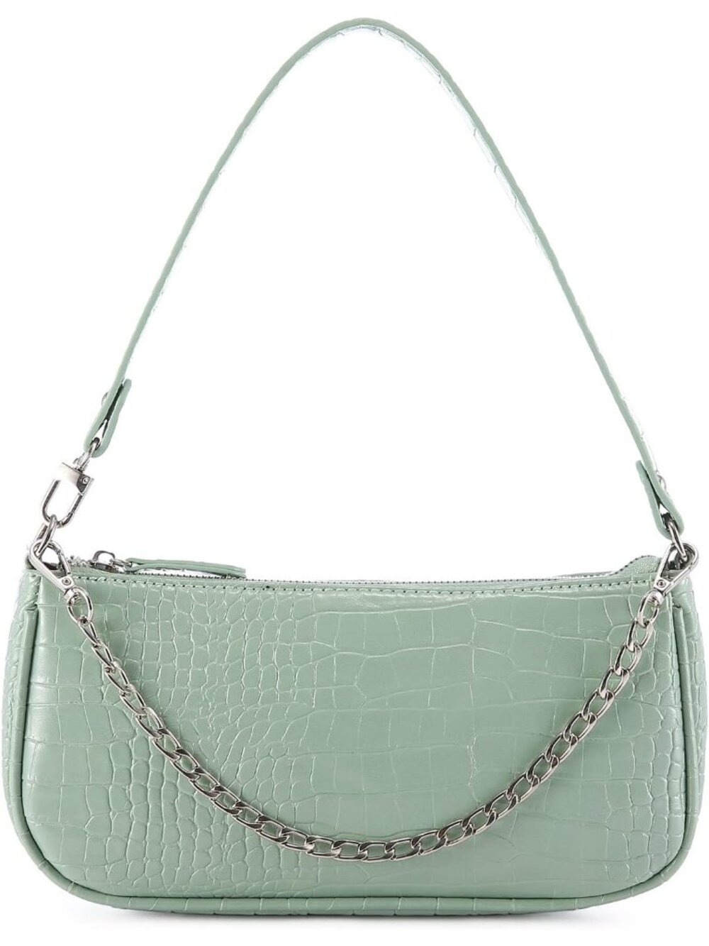 Women’s Light Green Crocodile Pattern Shoulder Bag Chain Handbag Clutch Purse